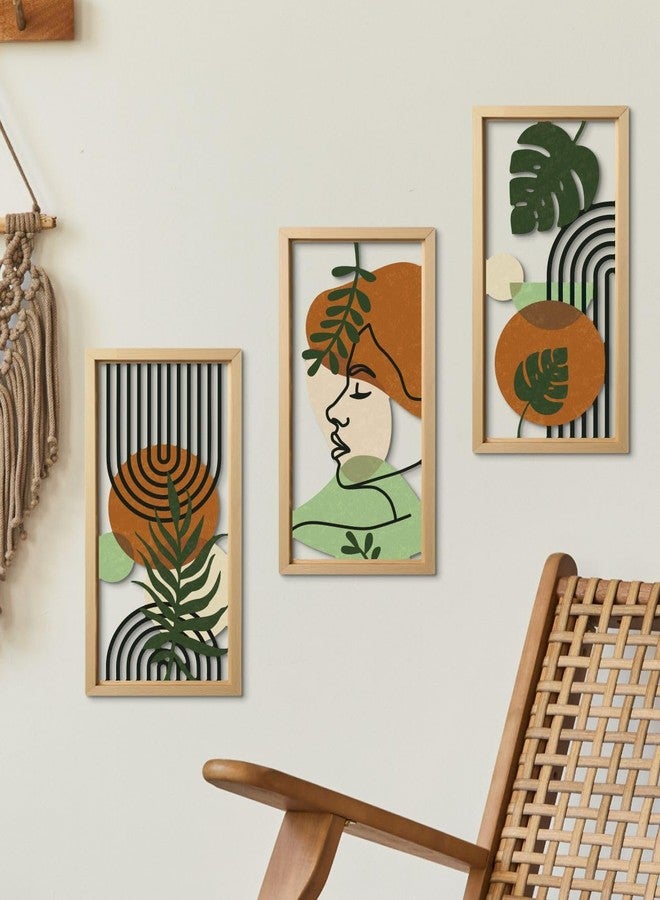 Putuo Decor Set of 3 Boho Wall Decor with Woman Face, Abstract Wall Art Botanical Cut-Out MDF Panels, Mid-Century Modern Aesthetic Artwork for Bedroom Living Room Office - Image 5